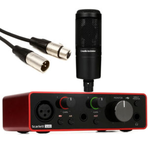 Focusrite Scarlett Solo Interfaz de Audio &  Audio-Technica AT2020 (Paquete de Grabación)