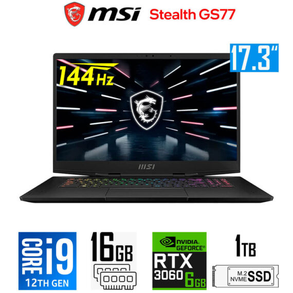 MSI Stealth GS77 12UE, Core i9-12900H, 6GB RTX3060, 16GB RAM, 1TB SSD, 17.3″ FHD 144Hz